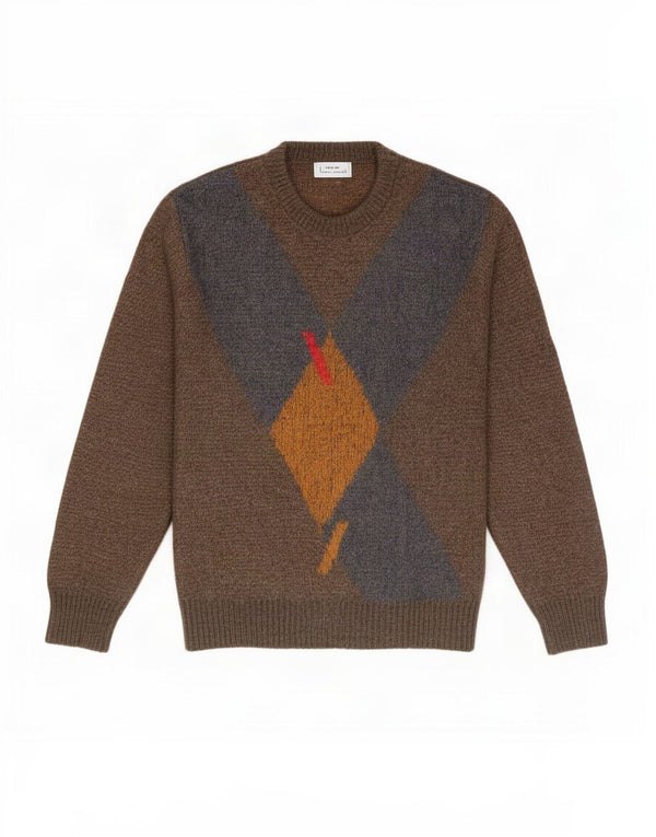 Vintage Herren-Pullover mit Rundhalsausschnitt, Größe 52, groß, braun, Argyle/Diamant