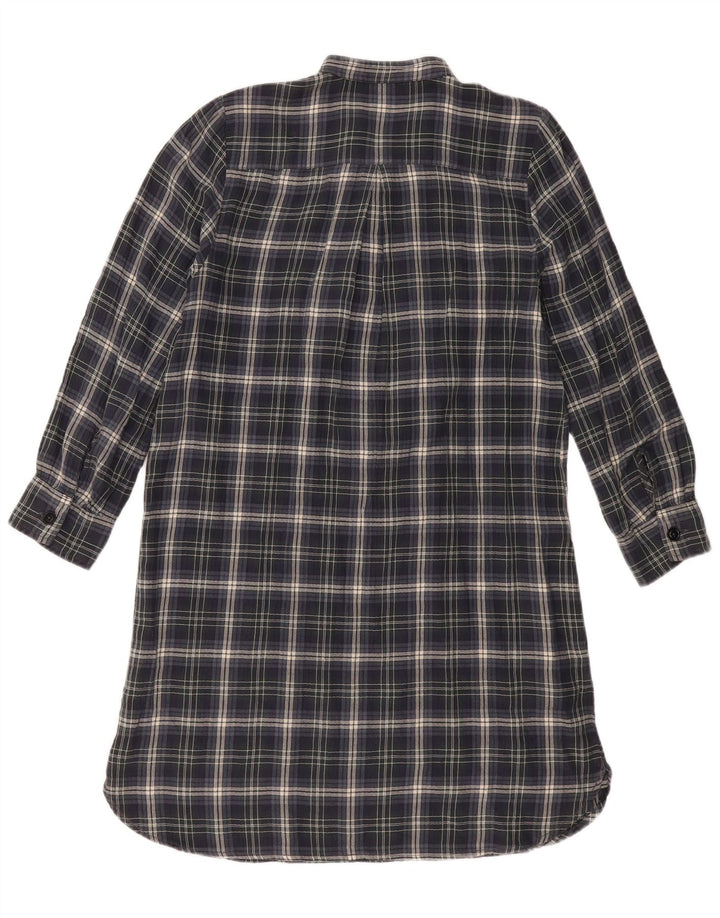 Polo Ralph Lauren Womens Ruffle Front Shirt Dress Medium Navy Blue Check