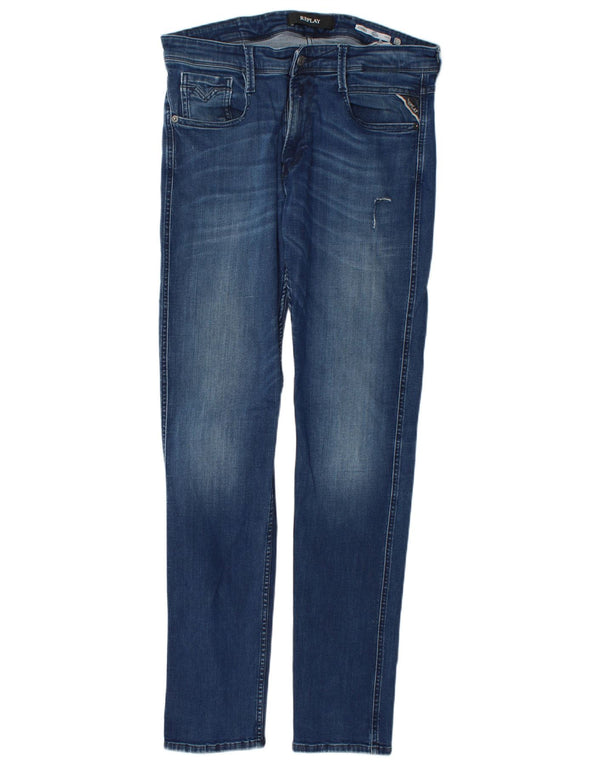 Replay Mens Anbass Slim Jeans W32 L34 Blue Cotton