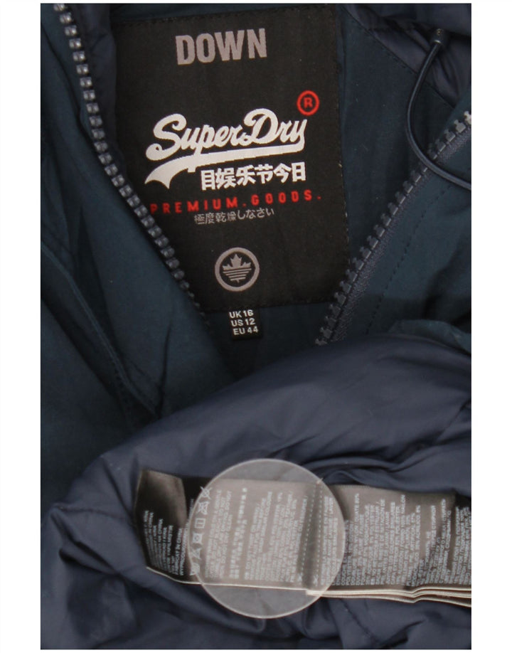 Superdry Manteau rembourré à capuche pour femme UK 16 Large Bleu Marine Polyester