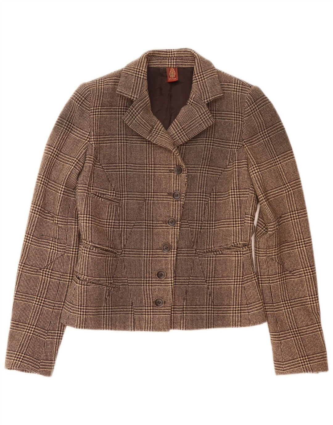 Dondup Womens 6 Button Blazer Jacket IT 42 Medium Brown Houndstooth Wool