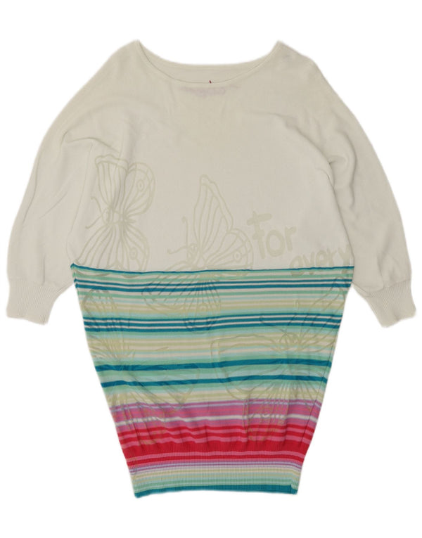 Desigual Donna Maglione con scollo a barchetta Maglione UK 10 Small Off White Striped