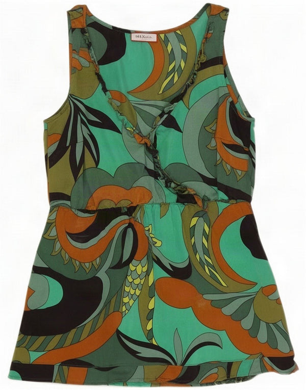 Max & Co. Dame ærmeløs bluse Top UK 10 Small Green Paisley Silk