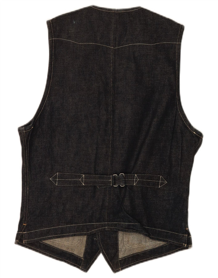 Vintage Mens Denim Waistcoat Small Navy Blue