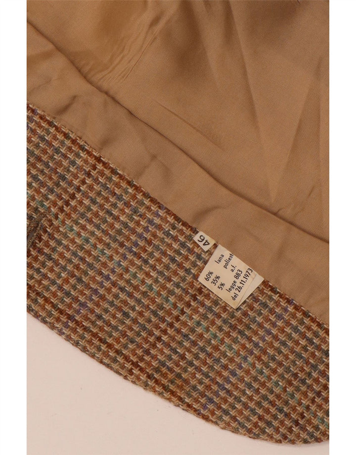 Jachetă vintage pentru femei cu 2 nasturi IT 46 Lână mare cu carouri maro