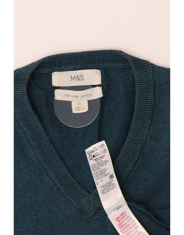 Marks & Spencer Mens V-Neck Jumper Sweater Medium Green Cotton