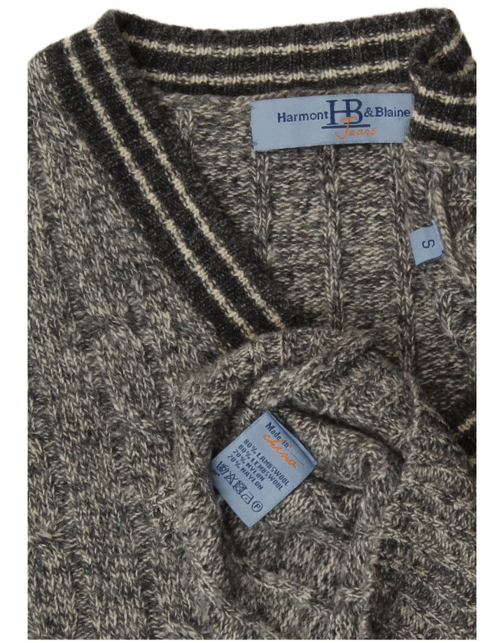 Harmont & Blaine Mens V-Neck Jumper Sweater Small Grey Flecked Lambswool