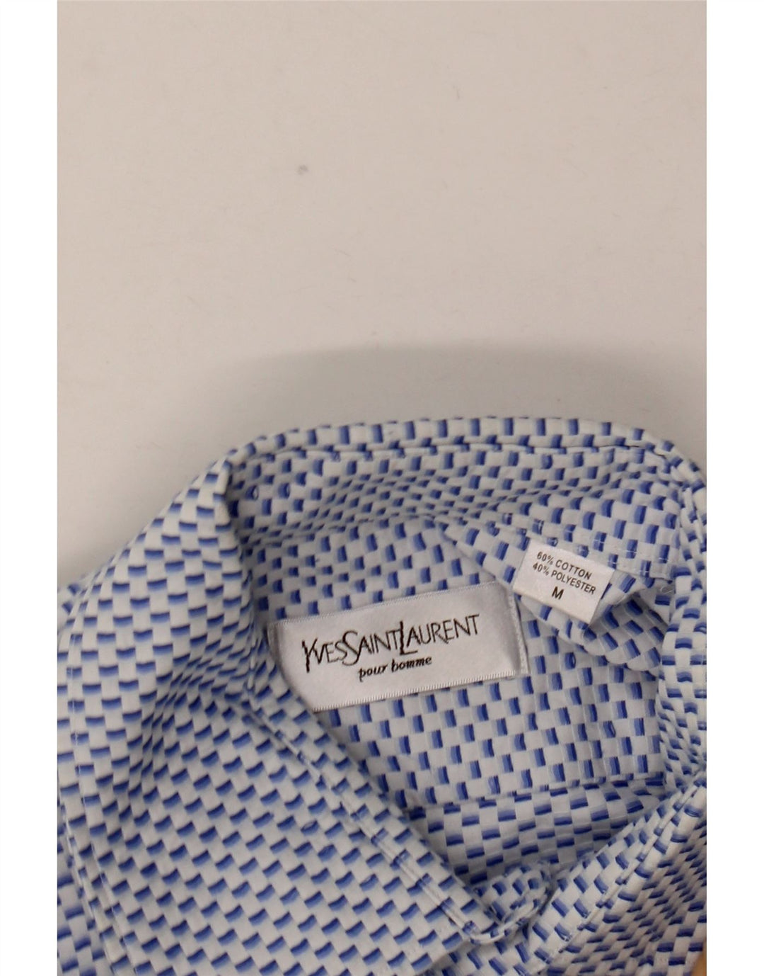 Yves Saint Laurent Mens Formal Shirt Medium Blue Geometric Cotton