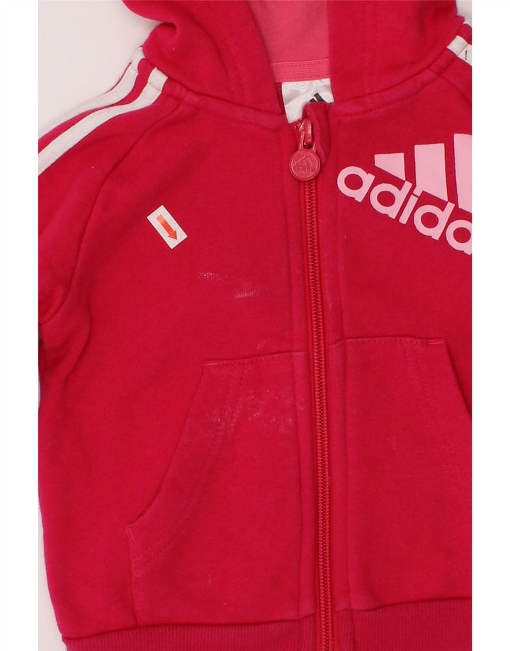 ADIDAS Baby Girls Graphic Zip Hoodie Sweater 6-9 Months Pink Cotton Vintage Adidas and Second-Hand Adidas from Messina Hembry 