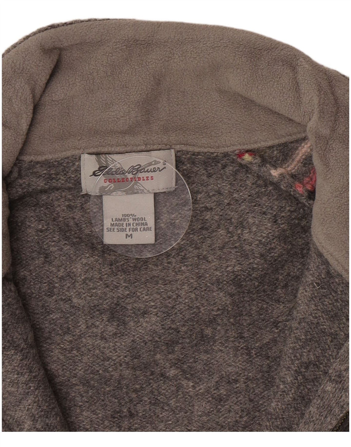 Eddie Bauer Womens Cardigan Sweater UK 12 Medium Grey Striped Lambswool