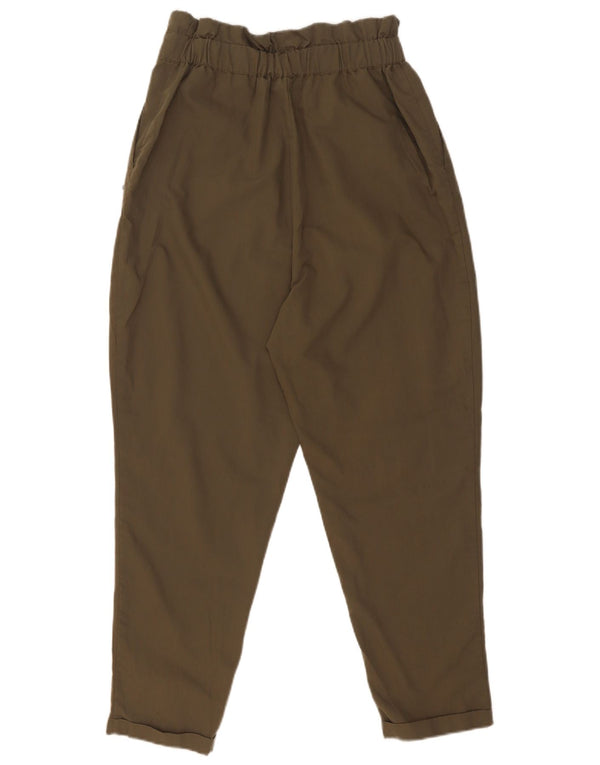 Zara Damen High Waist Tapered Chino Hose XS W24 L26 Khaki Polyester