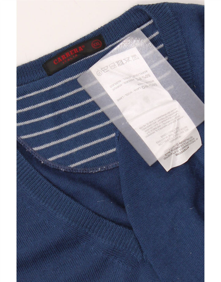 Carrera Mens V-Neck Jumper Sweater 2XL Blue Wool
