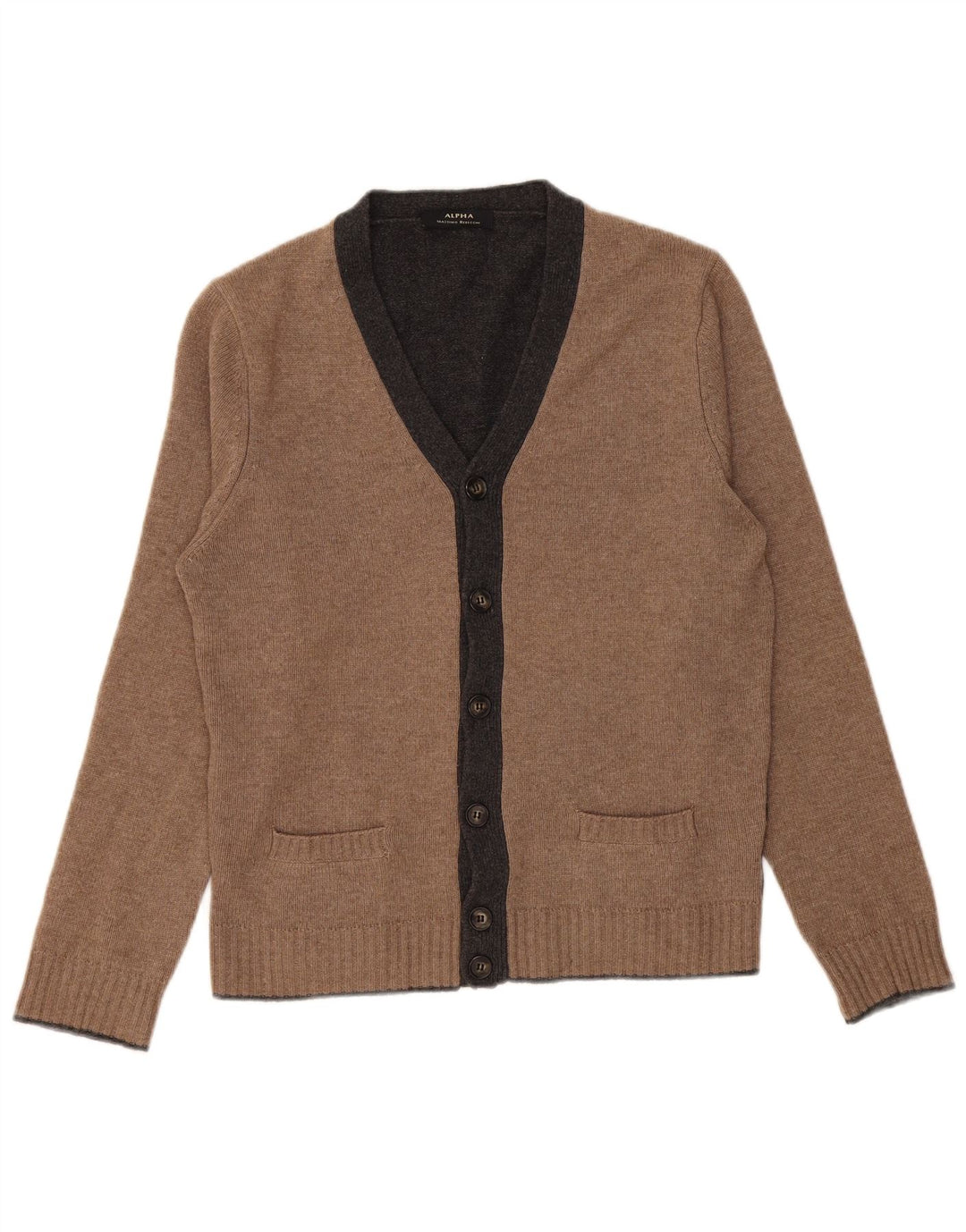 Alpha Massimo Rebecchi Mens Cardigan Sweater IT 50 Medium Brown Colourblock