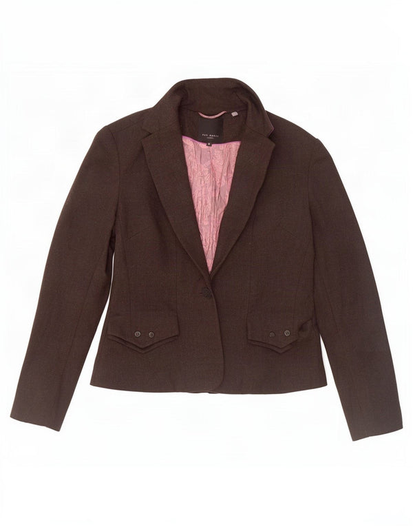 Ted Baker Womens 1 Button Blazer Jacket Size 3 Medium Brown Wool
