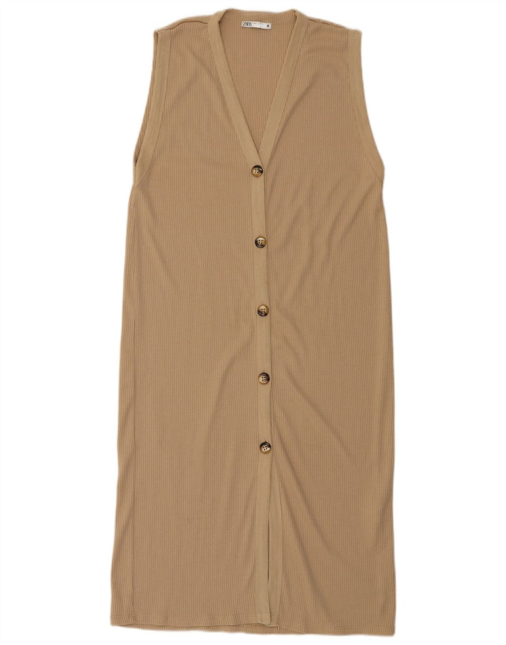 Zara Dame ærmeløs Maxikjole UK 16 Large Beige Polyester