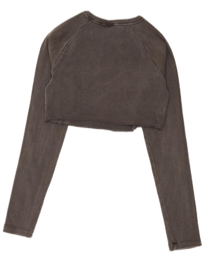 Adidas Womens Crop Top Long Sleeve UK 12/14 Medium Grey Cotton