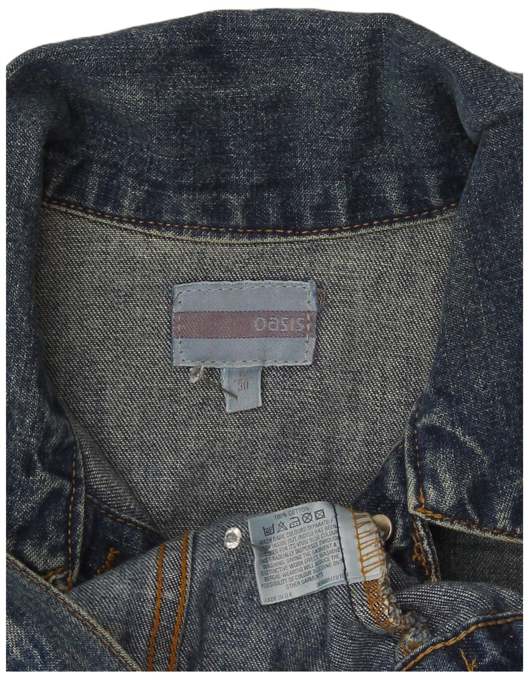 Jaqueta jeans feminina Oasis UK 12 algodão azul médio