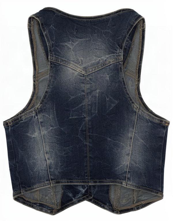 Pimkie Womens Denim Waistcoat UK 8 Small Blue