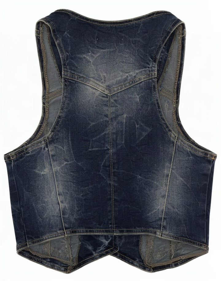 Pimkie Womens Denim Waistcoat UK 8 Small Blue