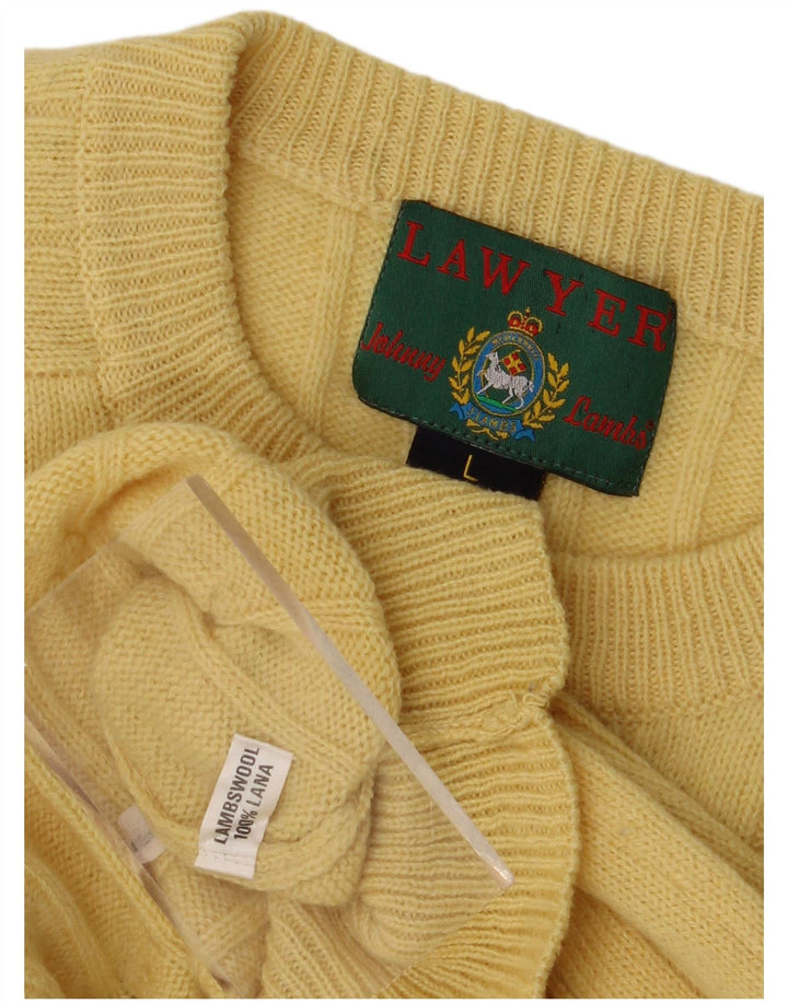 Vintage Mens Crew Neck Jumper Sweater Large Yellow Lambswool
