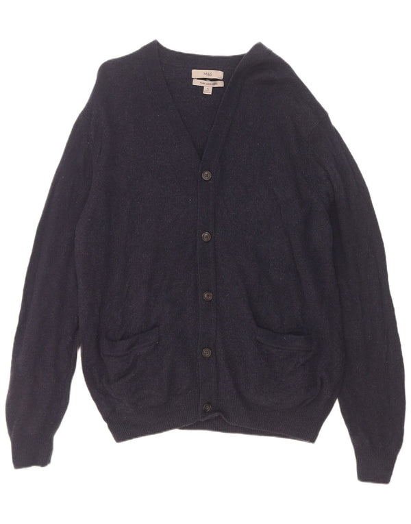 Maglione cardigan da uomo Marks & Spencer XL blu navy in lana d'agnello