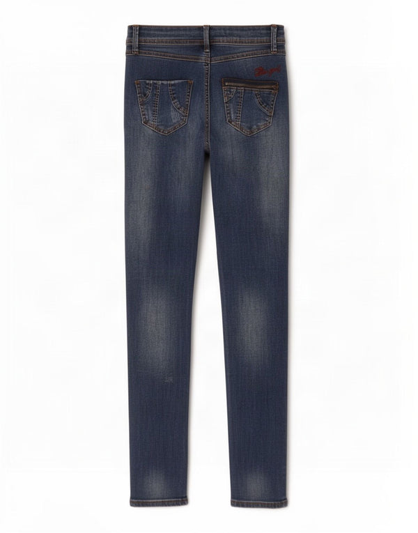 Desigual Dame Distressed Skinny Jeans W26 L32 Marineblå Bomuld