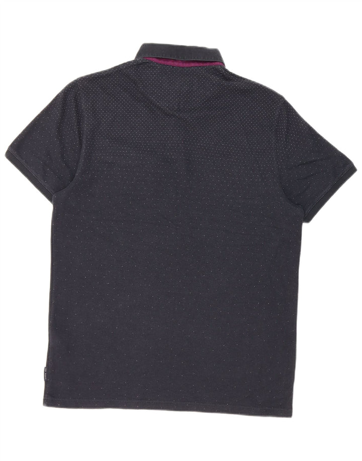 Ted Baker Mens Polo Shirt Size 3 Medium Navy Blue Spotted Cotton