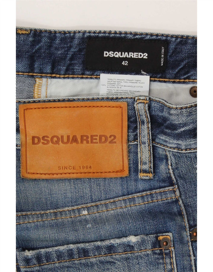 Dsquared2 Dame Distressed Slim Jeans IT 42 Medium W30 L27 Blue Spotted