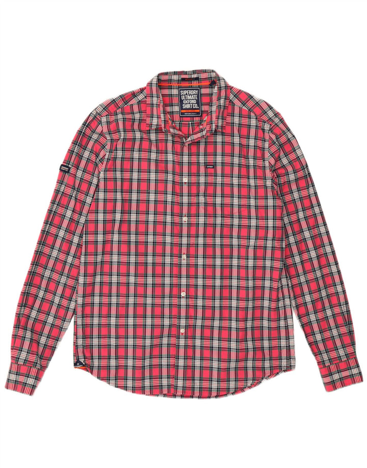SUPERDRY Mens Regular Fit Flannel Shirt Large Pink Check Cotton