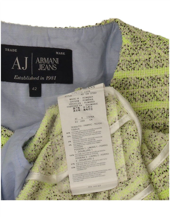 ARMANI JEANS Dame Crop 5-knaps blazerjakke IT 42 mellemgrøn stribet