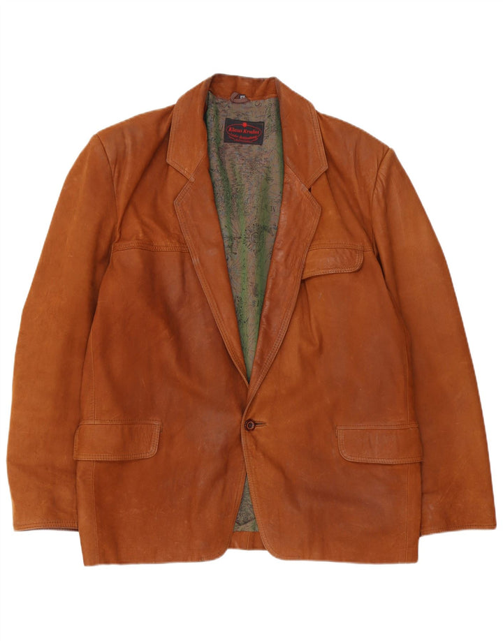 Vintage Mens 1 Button Leather Blazer Jacket IT 52 Large Brown