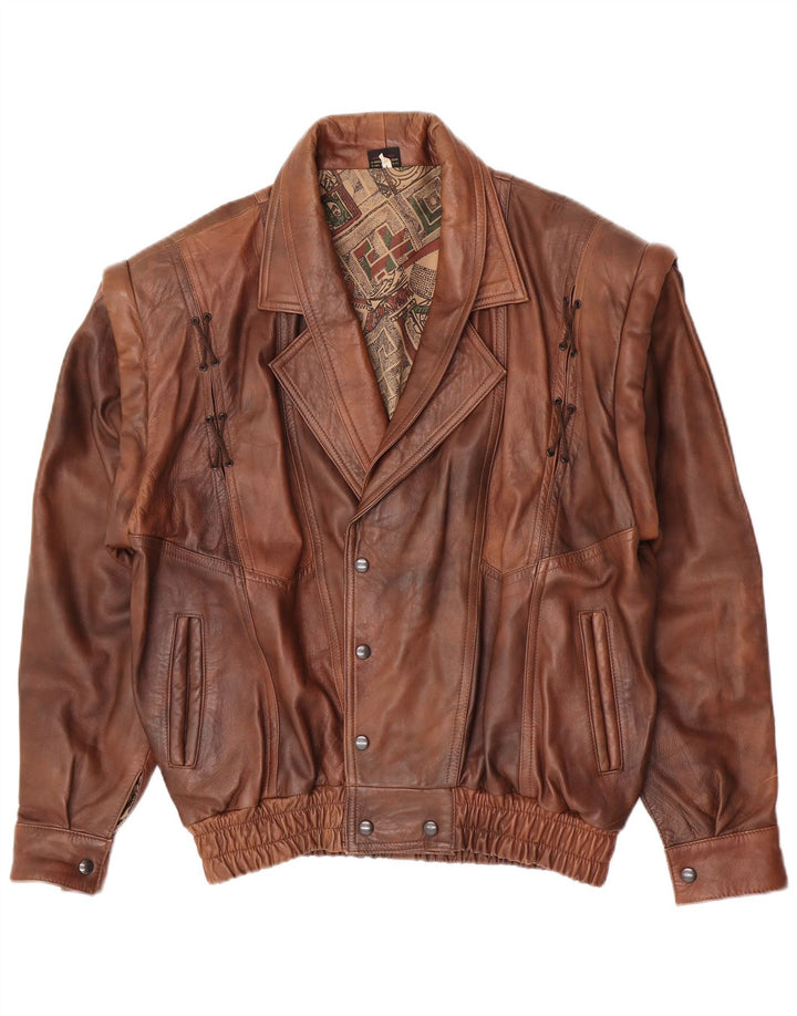 Giacca in pelle vintage da uomo UK 40 grande in pelle marrone