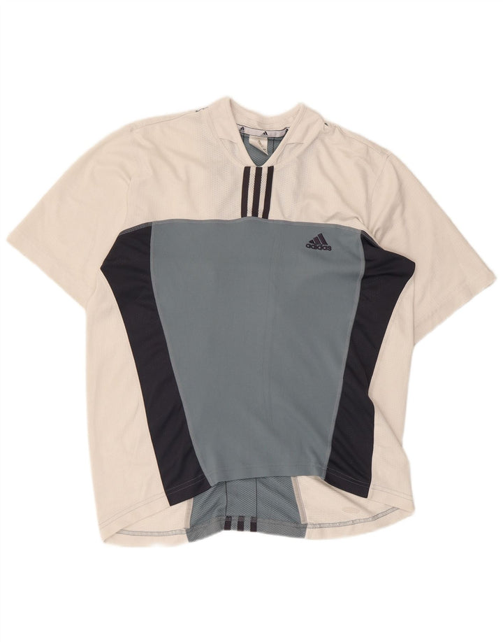 ADIDAS Herre T-Shirt Top UK 40/42 Medium White Colourblock Polyester