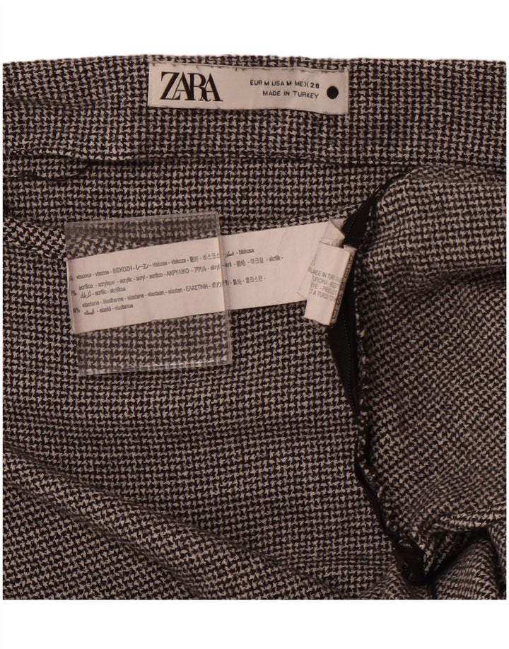 ZARA Womens Long Sleeve Blouse Top UK 12 Medium Grey Houndstooth Viscose