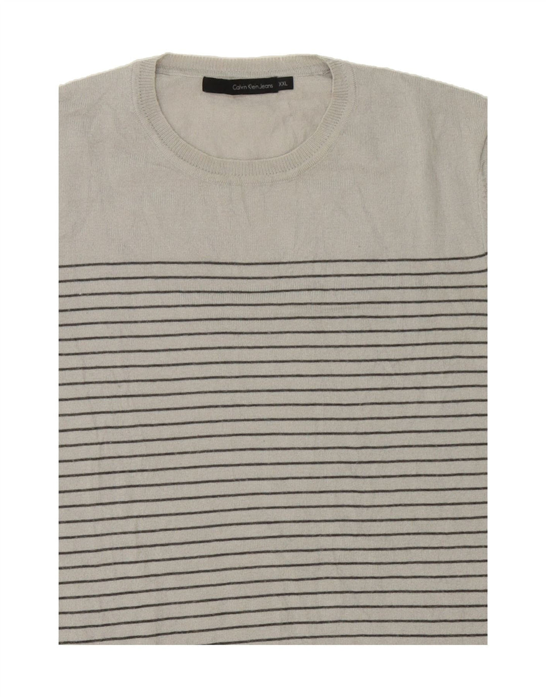 CALVIN KLEIN JEANS Womens Crew Neck Jumper Sweater UK 20 2XL Grey Striped Vintage Calvin Klein Jeans and Second-Hand Calvin Klein Jeans from Messina Hembry 
