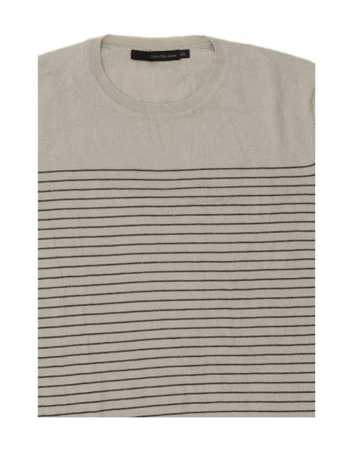 CALVIN KLEIN JEANS Womens Crew Neck Jumper Sweater UK 20 2XL Grey Striped Vintage Calvin Klein Jeans and Second-Hand Calvin Klein Jeans from Messina Hembry 
