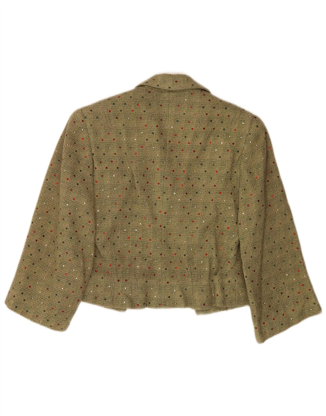 Vintage Womens Crop 3/4 Sleeve Blazer Jacket UK 12 Medium Green Spotted