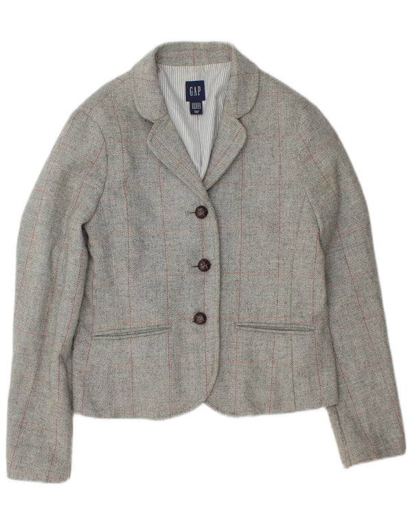 Gap Womens 3 Button Blazer Jacket UK 12 Medium  Grey Check Wool