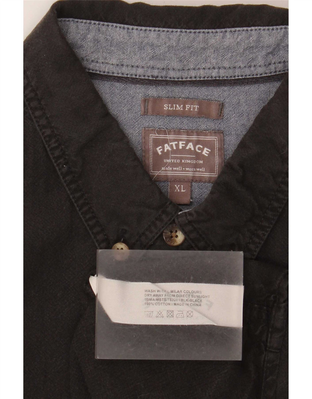 Fat Face Mens Slim Fit Shirt XL Black Cotton