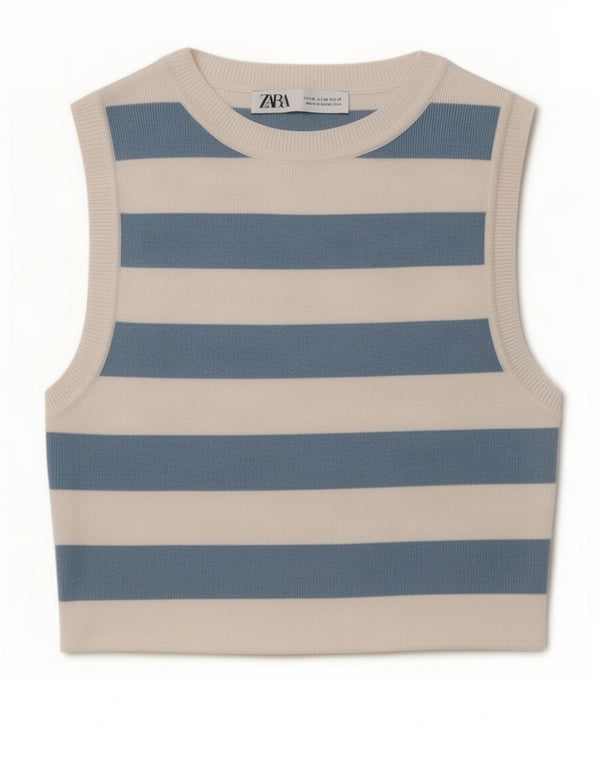 Canotta corta da donna Zara UK 12 a righe blu medio