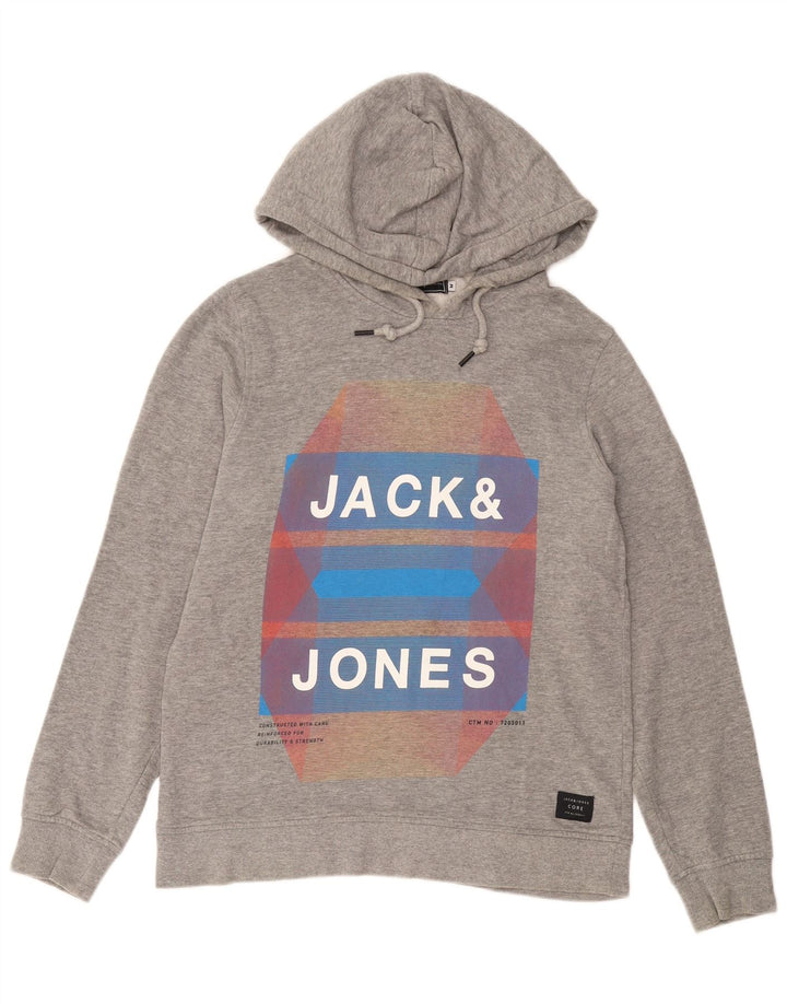 JACK & JONES Mens Graphic Hoodie Jumper Medium Grey Cotton
