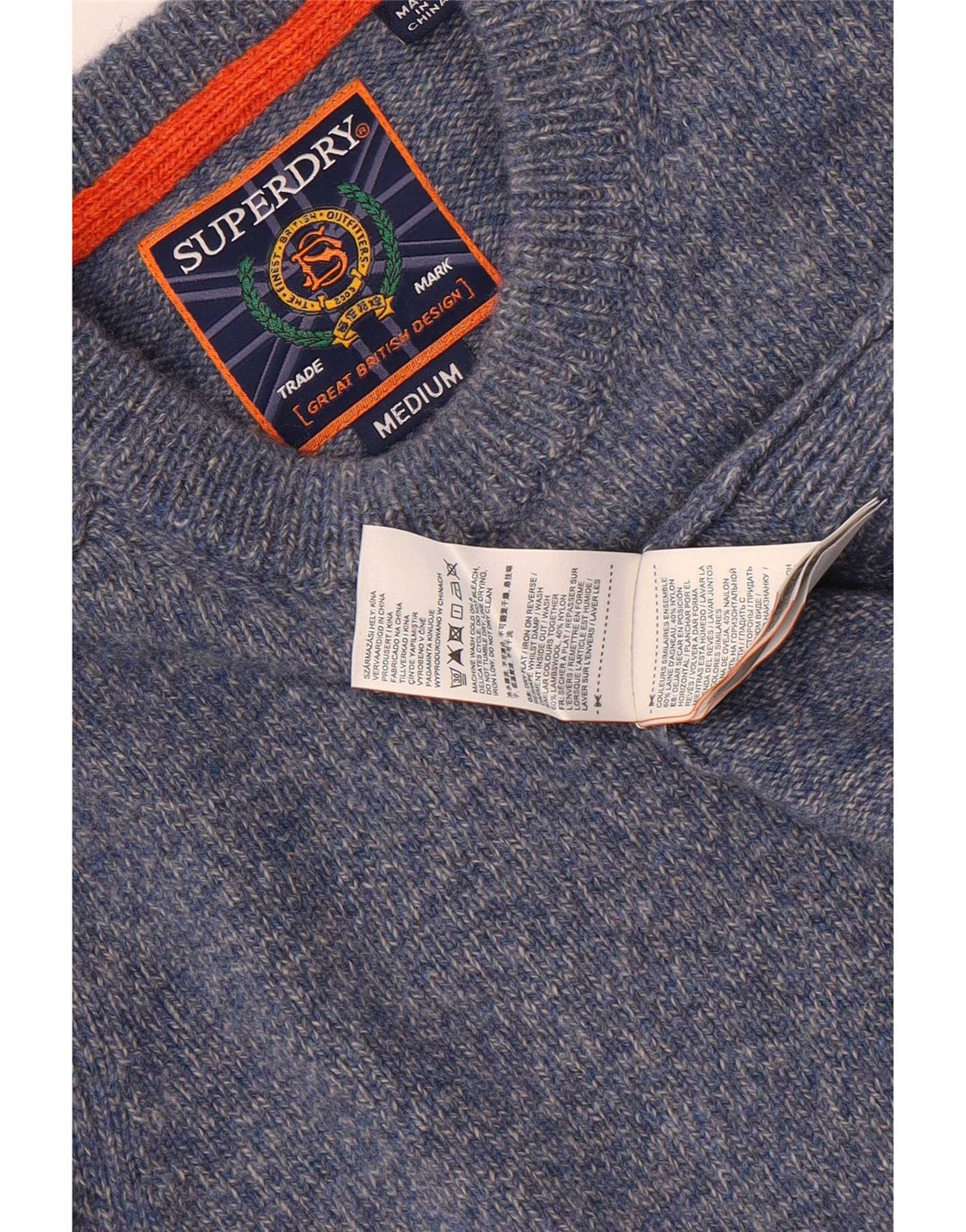 Superdry Mens Crew Neck Jumper Sweater Medium Blue Flecked Lambswool