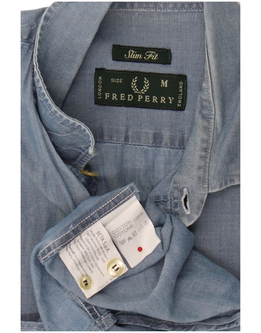 Fred Perry Mens Slim Fit Shirt Medium Blue Cotton