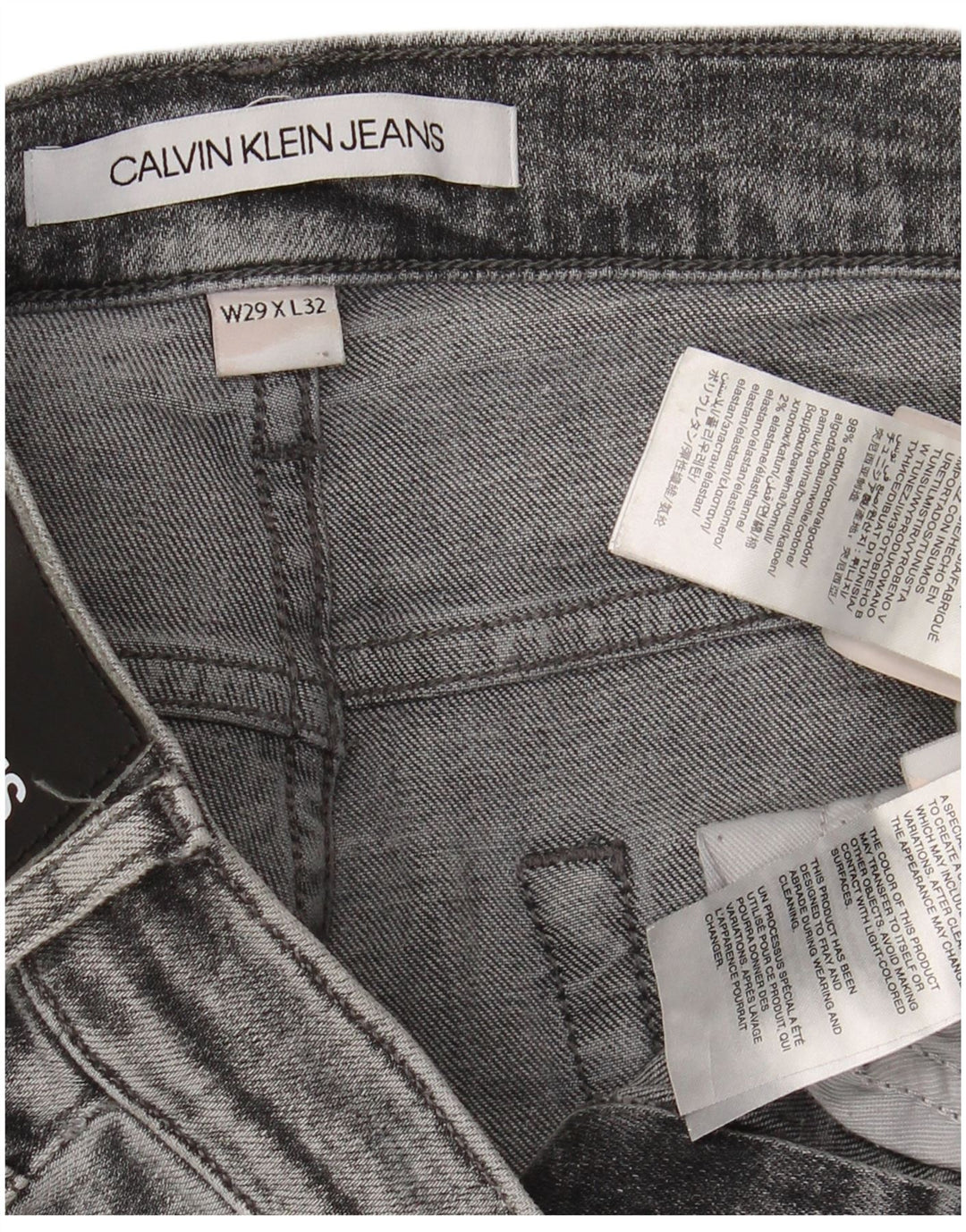 CALVIN KLEIN Womens Distressed Slim Jeans W29 L32 Grey Cotton