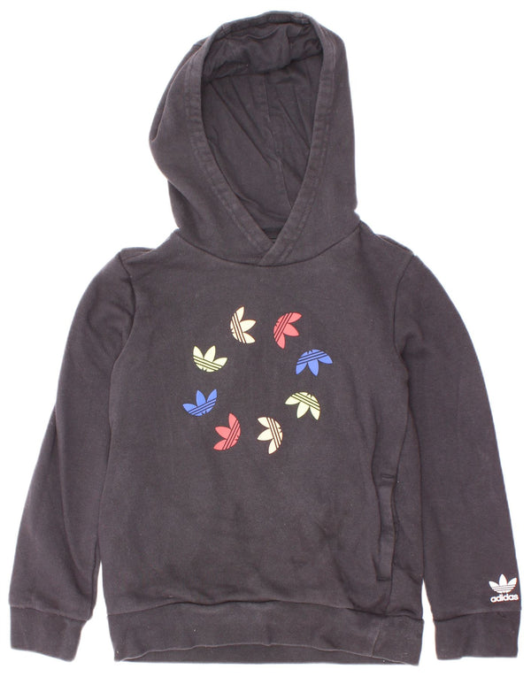 Suéter com capuz gráfico Adidas Boys 7-8 anos algodão preto