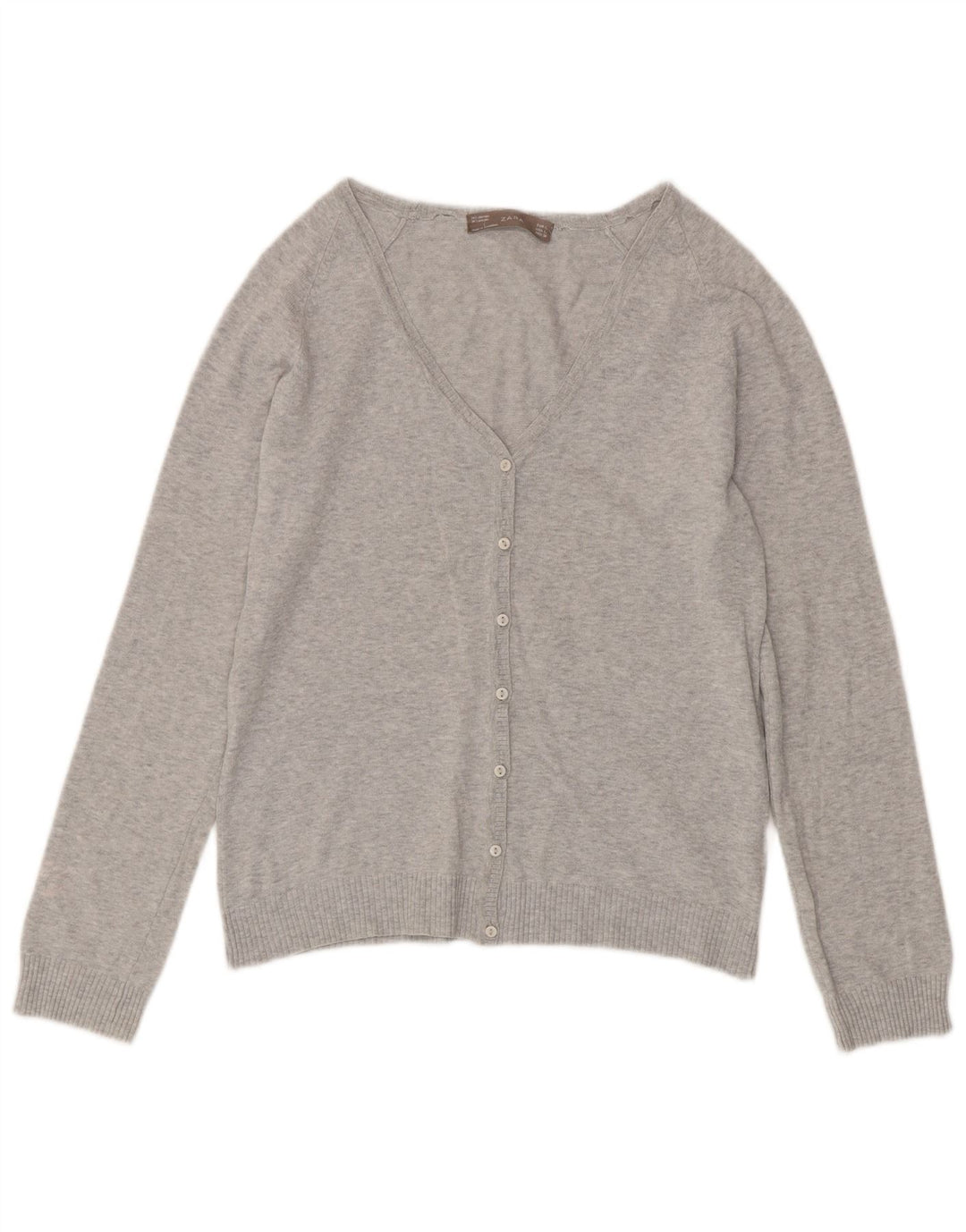 Zara Dame Cardigan Sweater UK 14 Large Grå Flecked