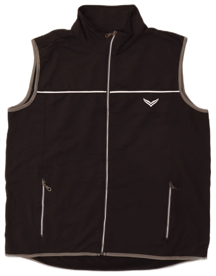 TRIGEMA Mens Graphic Sleeveless Tracksuit Top Jacket Large Black Polyester