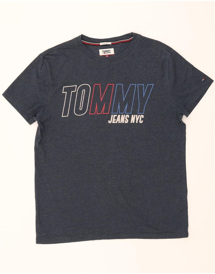 TOMMY HILFIGER Mens Regular Fit Graphic T-Shirt Top Medium Blue Cotton Vintage Tommy Hilfiger and Second-Hand Tommy Hilfiger from Messina Hembry 