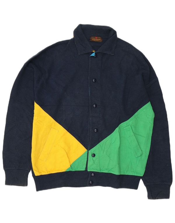 Peter Brown Herre cardigan sweater IT 48 Medium Navy Blue Colourblock Bomuld