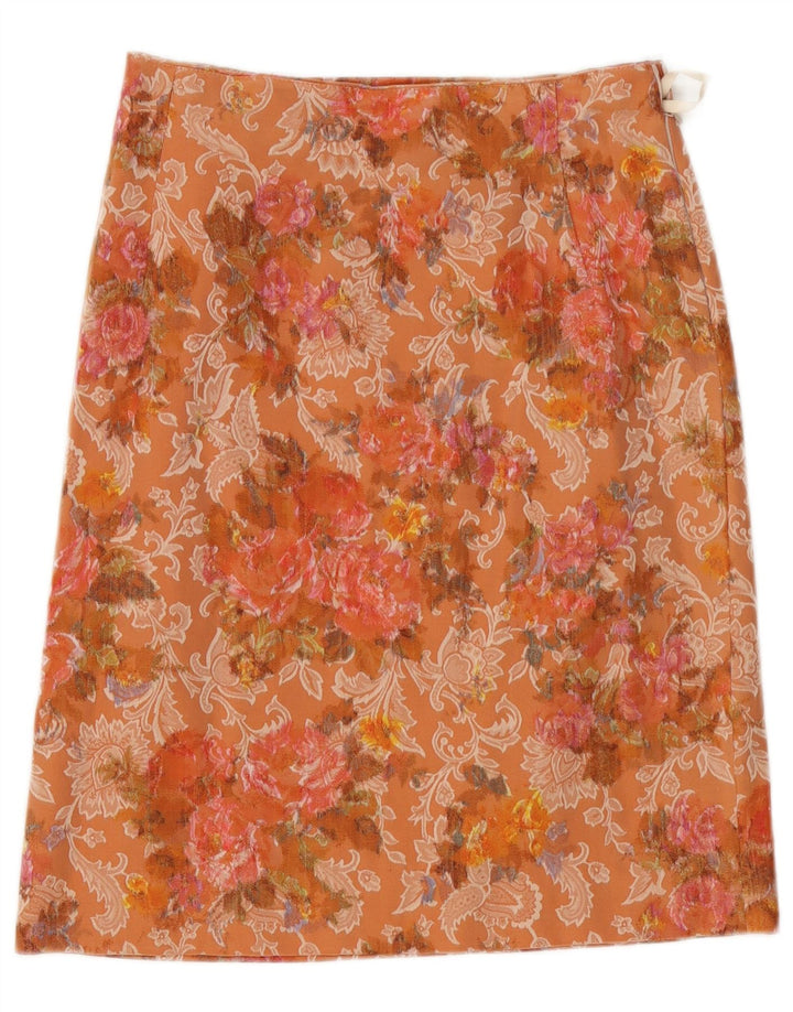 Vintage Womens Straight Skirt W28 Medium Orange Floral